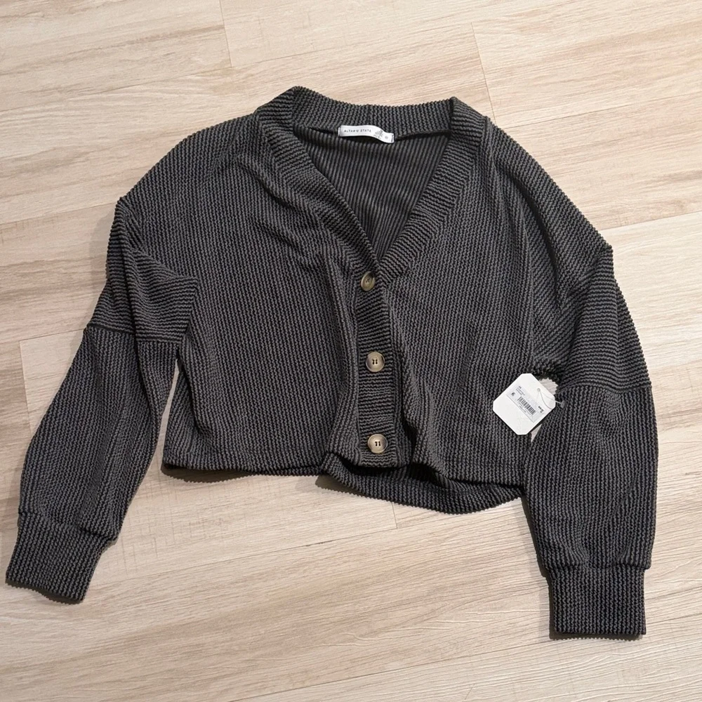 Altar'd State Charcoal Button-Up Cardigan - Picture 1 of 4